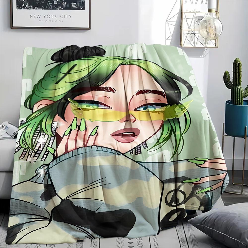 1PC Billie Eilish Print Flannel Blanket, High quality All Seasons, Home Decor, Warmth and Comfort, Perfect for Christmas Gifts