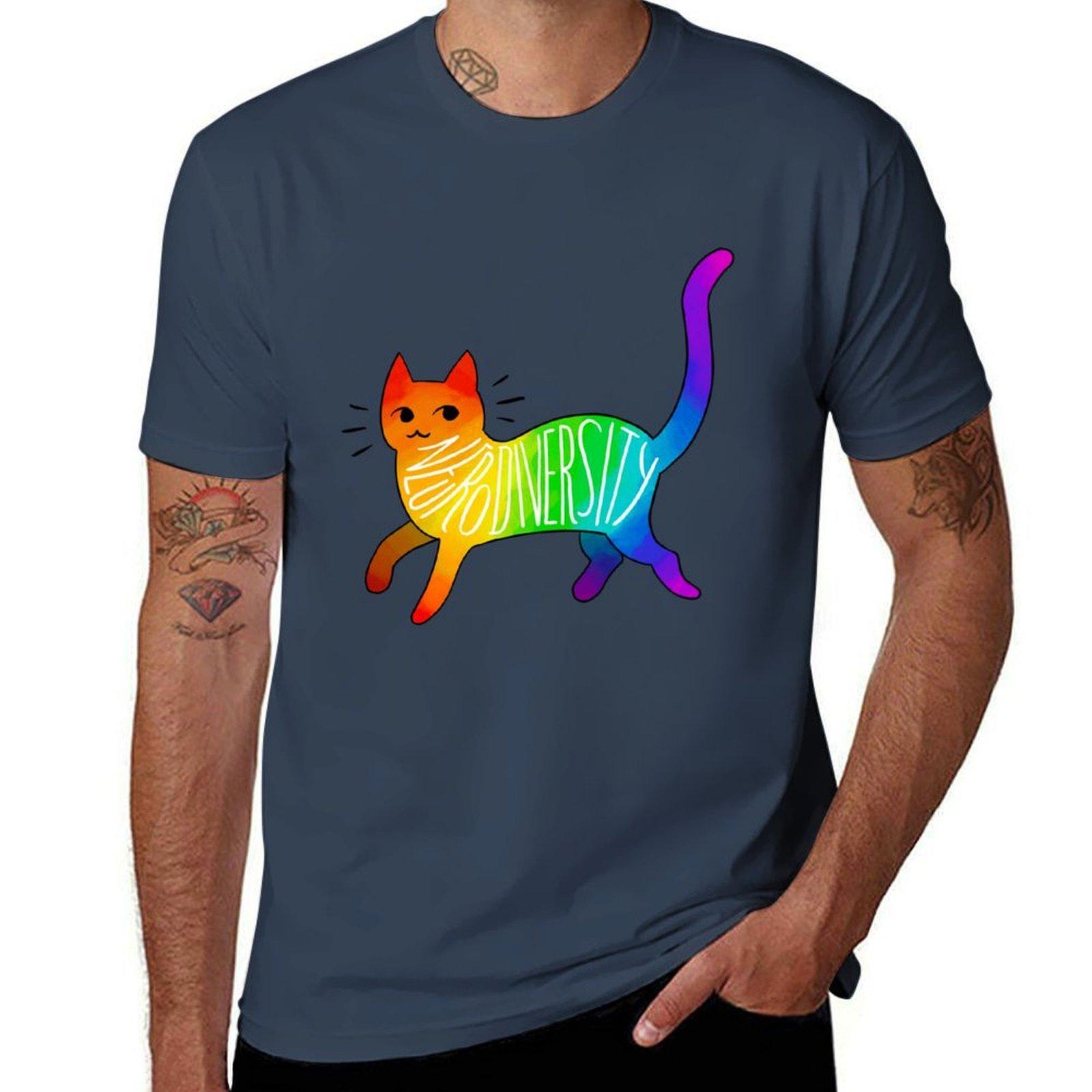 Футболка с котом про нейроразнообразие t-shirt для мужчины 100 процентов хлопок футболки для мужчины приталенная футболка S