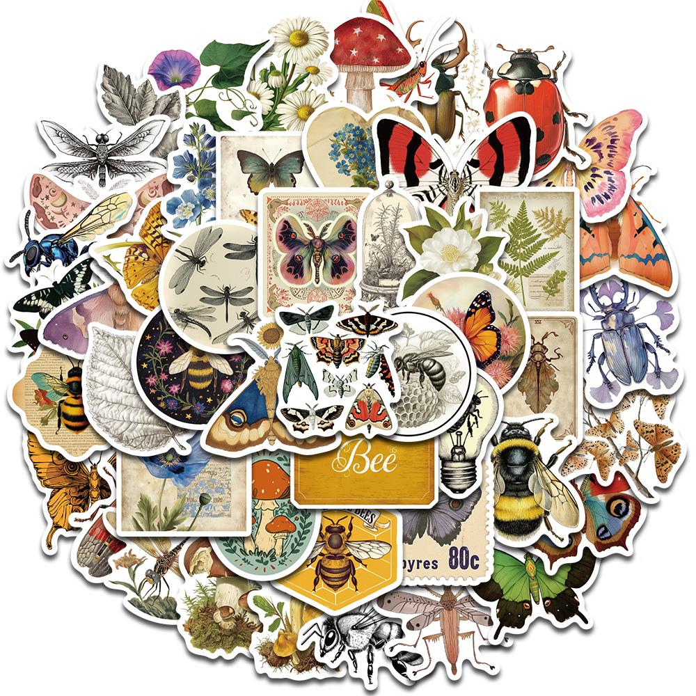50PCS Retro Entomology Stickers Notebook Landscape Living Room Coffee PVC Creative Decoration Chambre With Cafe Room Decals