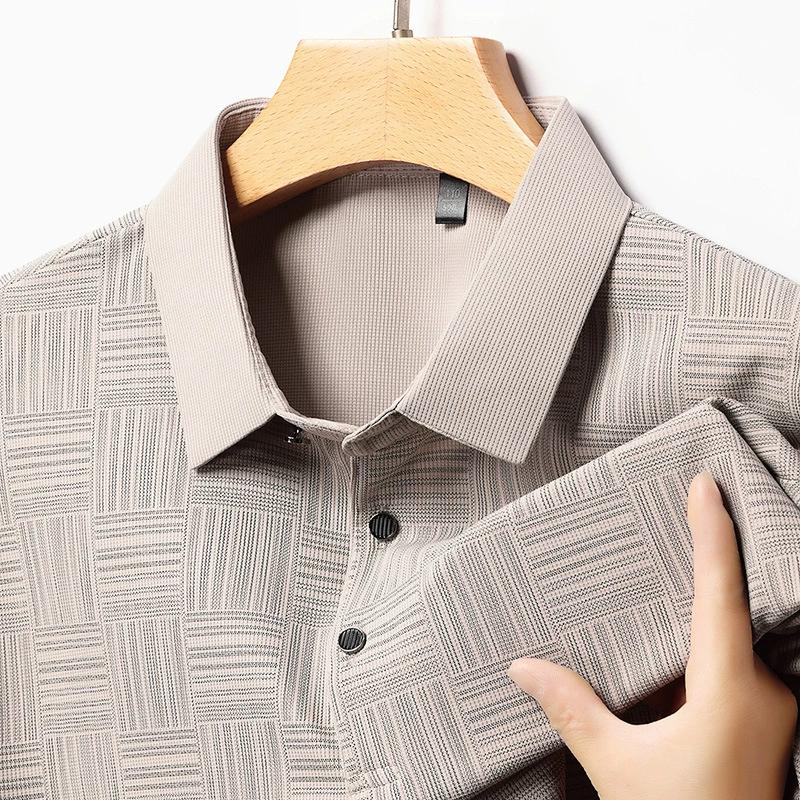 

Летняя мужская футболка-поло премиум-класса с коротким рукавом, для среднего возраста, повседневная, деловая, с отложным воротником, популярная, не мнется, дышащая, модная M грязно-белый