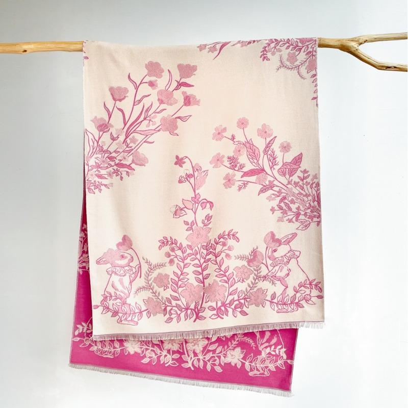 

Sweet and cute rabbit garden double-sided jacquard scarf girls winter thickened shawl students warm scarf 180x65cm бежевый