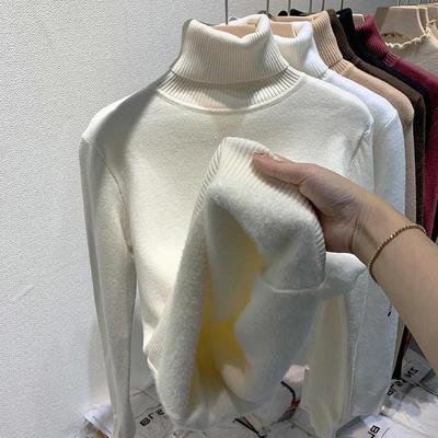 Neuer Pullover Damen Strickunterzieher Damen Ein Wollmantel Damen Herbst und Winter Plus Wolle Dick Rollkragen Pullover