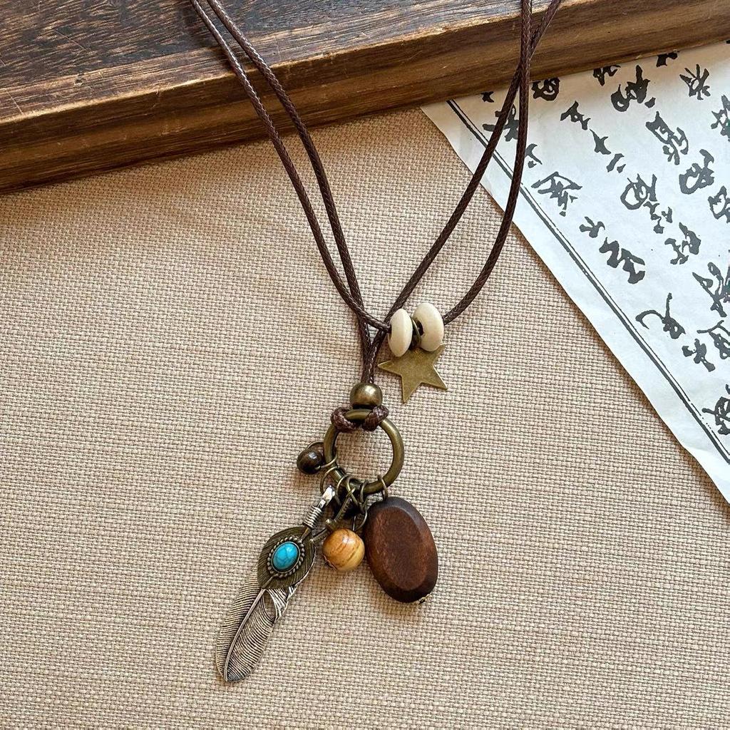 Bohemian Ethnic Layered Necklace - Zen Long Feather Chain for Women