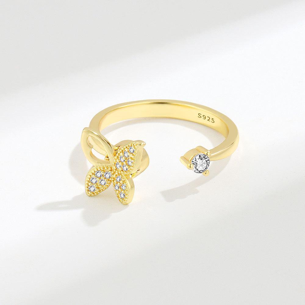 Offener Ring mit Zirkonia-Blume, Damen-Design, Nischenring, zweifarbig, Sonnenblume, doppelte Kamelie, personalisierbar, vielseitig verstellbar, Windmühlenring, Schmuck