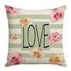 New Summer Throw Pillow Case with Floral Letter Print Linen Throw Pillow Decoration Sofa Bedside Backrest Throw Pillow Case
