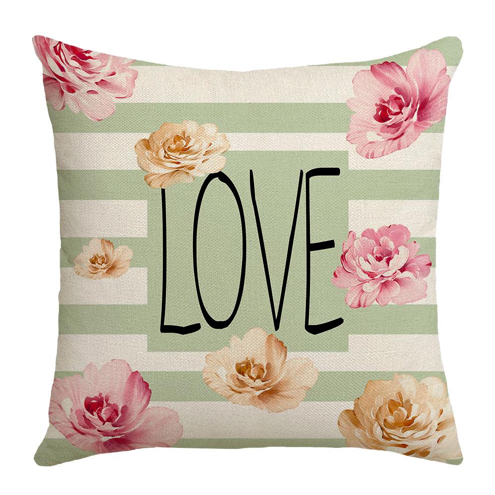 New Summer Throw Pillow Case with Floral Letter Print Linen Throw Pillow Decoration Sofa Bedside Backrest Throw Pillow Case