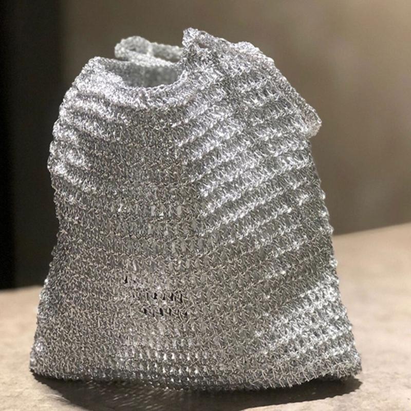 200g/Roll Metallic Crochet Thread, Sparkling Silver Polyester Yarn for Knitting, Weaving, Making Bag, Keychain Charm