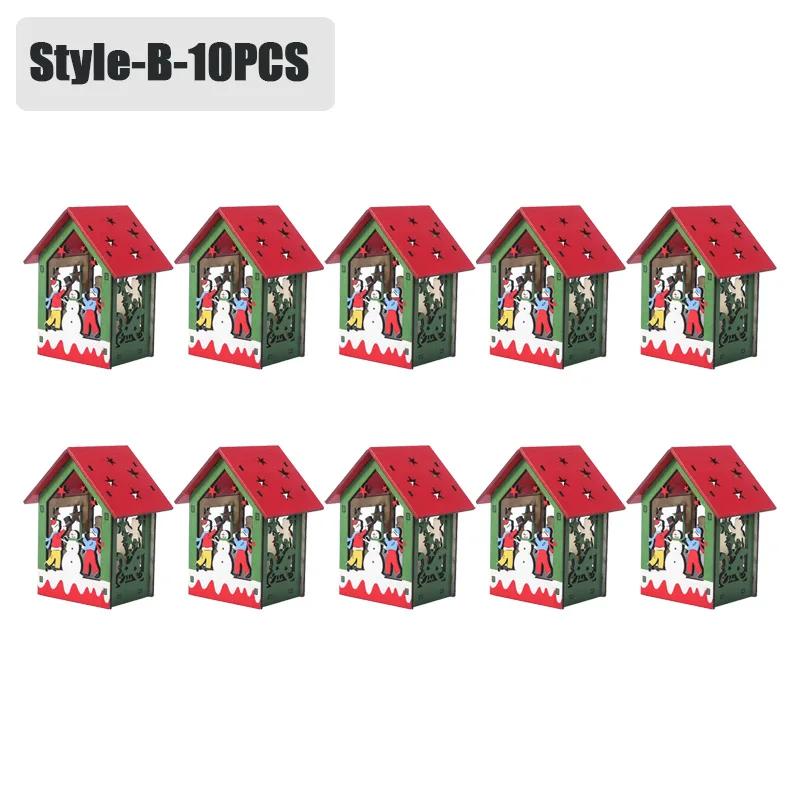 20PCS Christmas Decorations Creative DIY Assembled Cabin Painted Luminous House Christmas Tree Hanging Christmas Hut Ornaments
