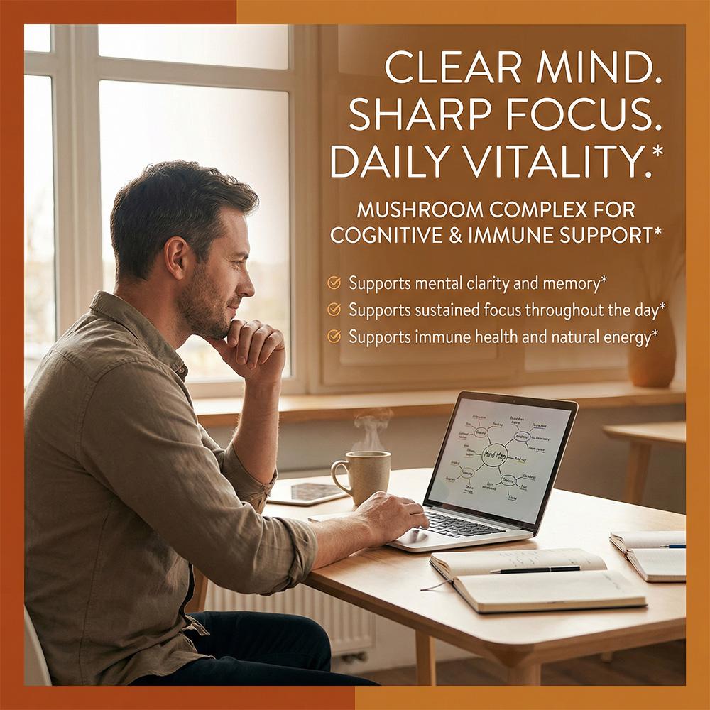Capsule Complesso di Funghi Premium per Supporto Immunitario e Cognitivo 120 Capsule