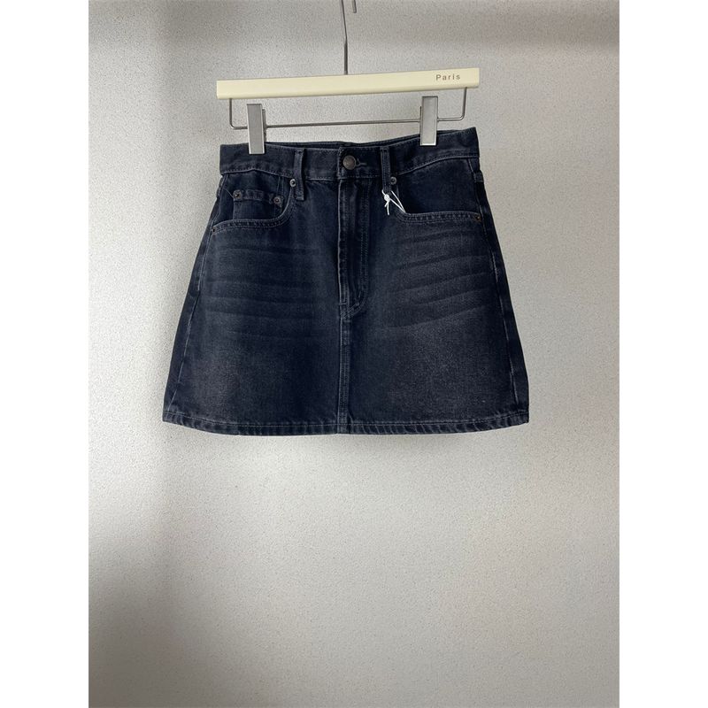

Retro Black Gray Minimalist High Denim Skirt Washed Black Gray 25