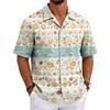 Men's Summer Hawaiian Print Cuban Collar Shirt Short Sleeve Button Down Casual Beach Shirt Lightweight Breathable Fabric
