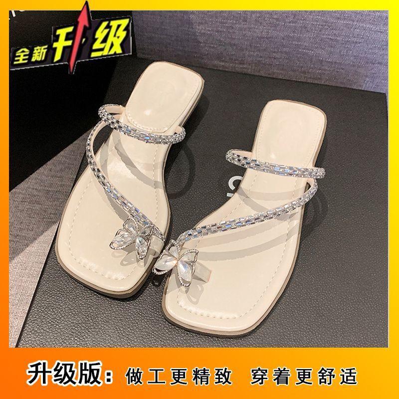 Fashion niche comfortable with skirt shoes 2025 summer new French rhinestone word fairy beautiful cool slippers woman