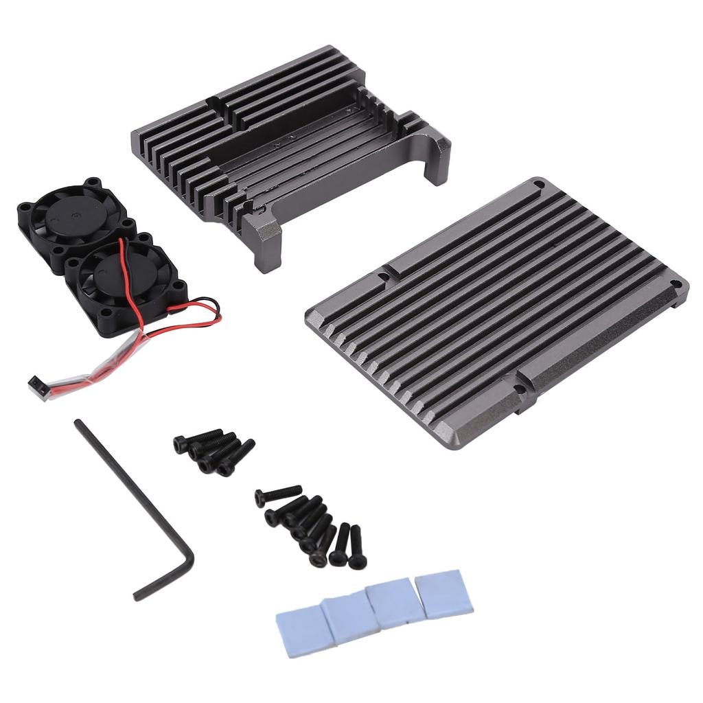 Carcasă de Răcire din Aliaj de Aluminiu Carcasă pentru Disiparea Căldurii cu Ventilator pentru Raspberry Pi 4 B ModelGri