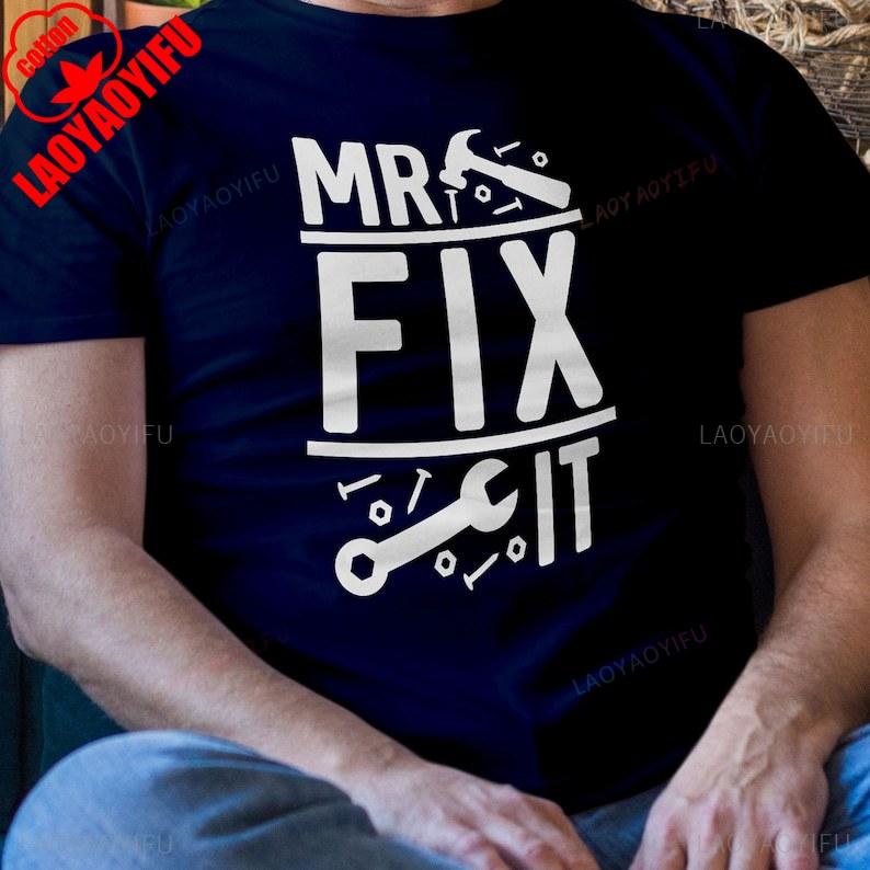 Mr Fix IT Mens Dad Fathers Day Mens Birthday Gift Fathers Day T Shirt Simple Letters Style Print Allmatch Shortsleev Tops