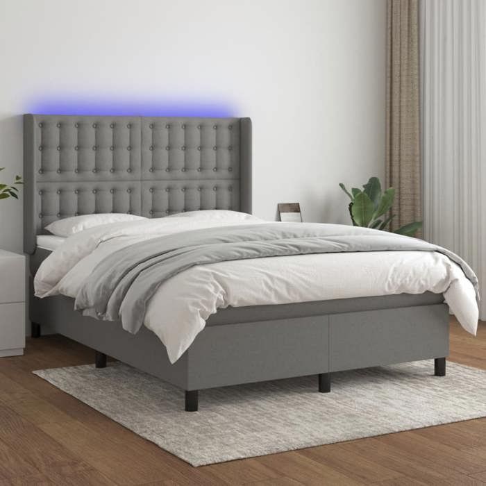 VidaXL Slat Bed Base with Mattress and LED, Upholstered Bed, Double Bed, Adult Bed for Interior Bedroom, 3138638