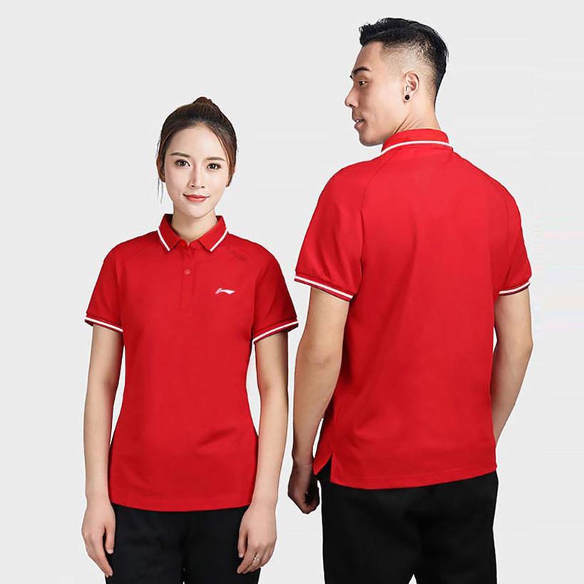 Li-Ning Solid Color Breathable Quick-Dry Sports Straight-Cut Polo Shirt Unisex Tops Red APLT121-3