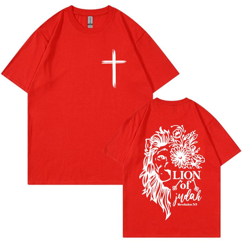 Jesus Lion of Judah Print T-shirt for Men Women Aesthetic Christian Clothing T Shirts Fashion Oversized 100% Cotton T Shirt Tops