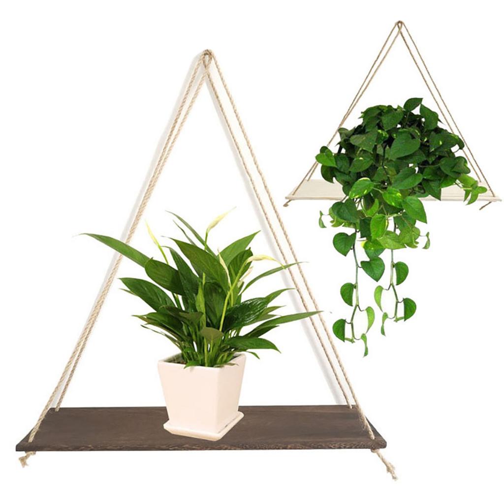 Premium Wood Swing Hanging Rope Wall Mounted Floating Shelves –Plant Flower Pot