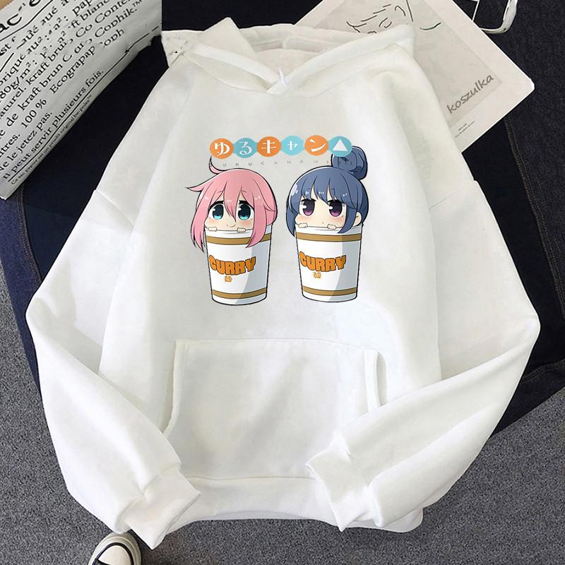 

Толстовка с капюшоном в стиле аниме Yuru Laid Back Camp Harajuku Manga Kawaii Rin Shima и Nadeshiko Kagamihara, зимние мужские толстовки, топы 4XL белый