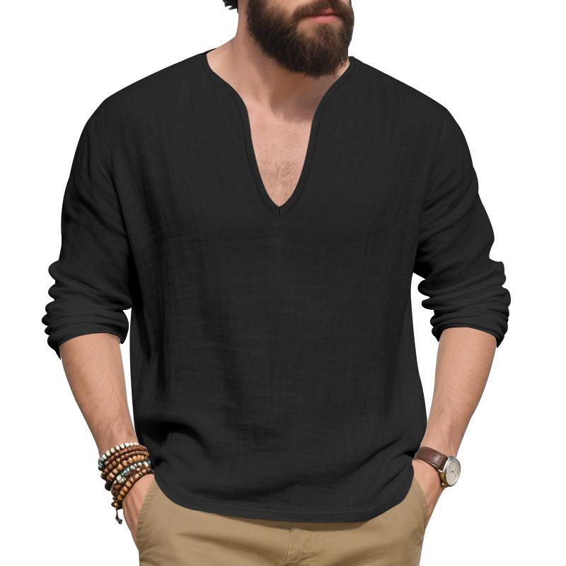Men S Loose Breathable Linen Casual Long Sleeve T Shirt Plus Size Autumn