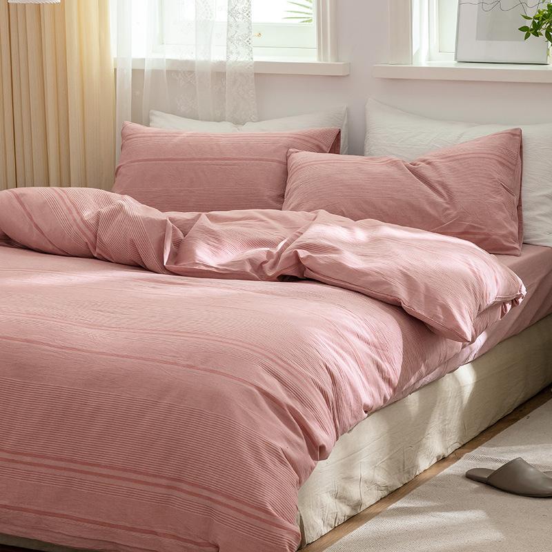 Vierteiliges Set aus nackter Baumwolle zum Schlafen, gewaschener Baumwolle im nordischen Stil, Bettwäsche und Bettbezüge aus Baumwolle und Leinen für Frühling, Herbst und Sommer