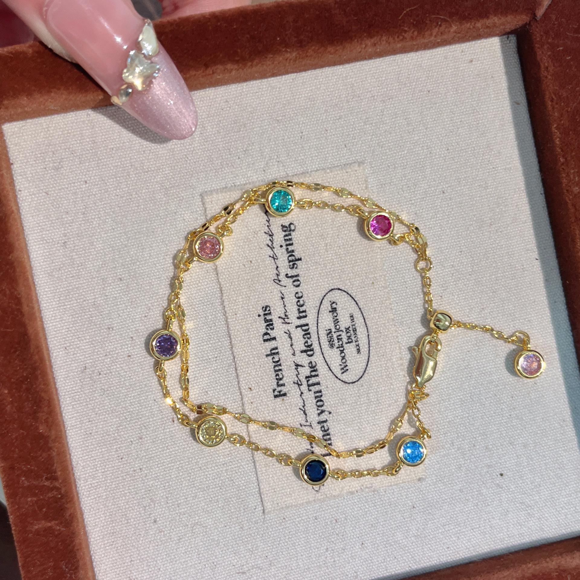 

Light Luxury Premium Double-Layer Rainbow Bubble Diamond Bracelet, Medieval Exquisite Dopamine Temperament, Niche Design Hand Jewelry