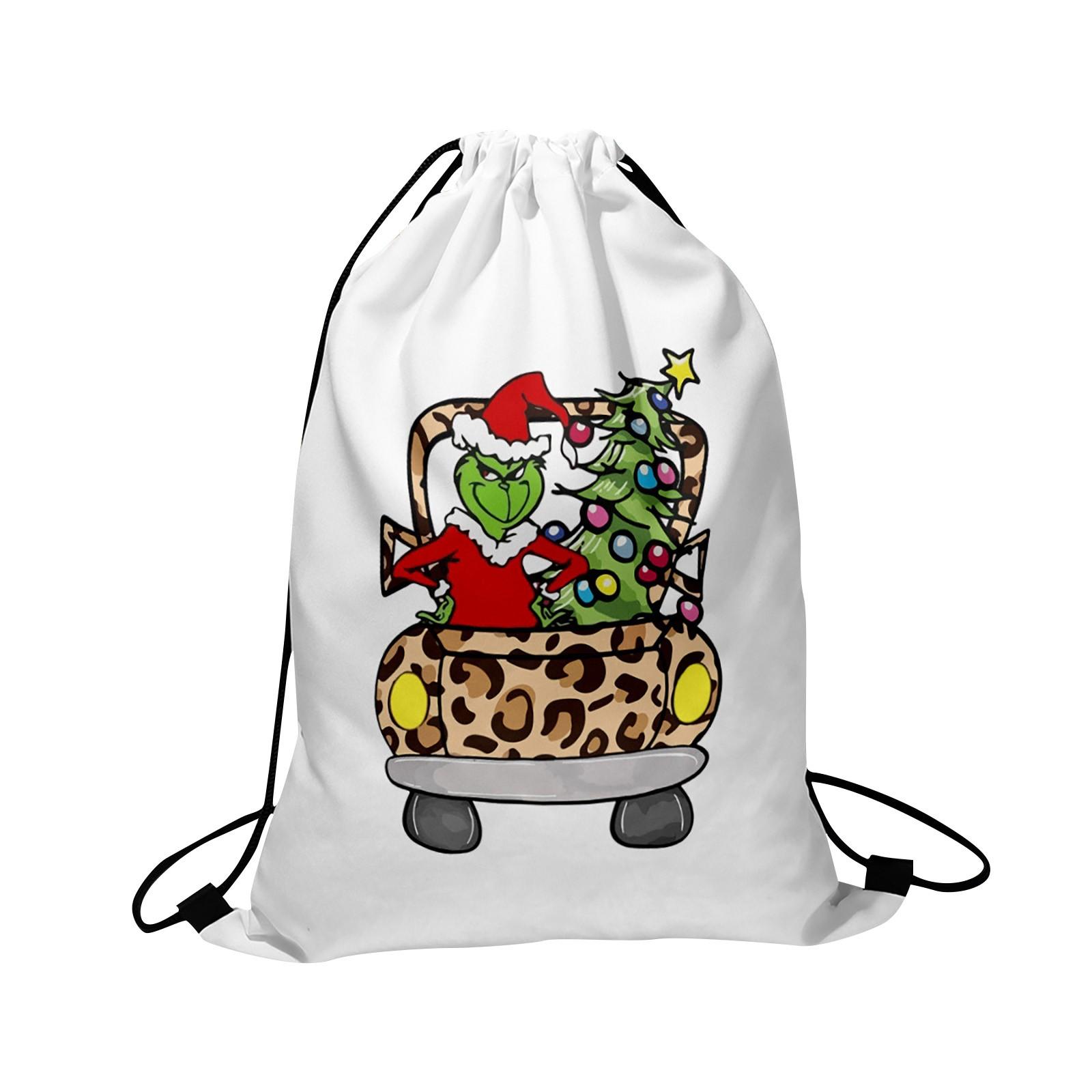 

Рождественский двусторонний принт Новогодний подарочный пакет с карманом на шнурке Рождественский рюкзак One Size