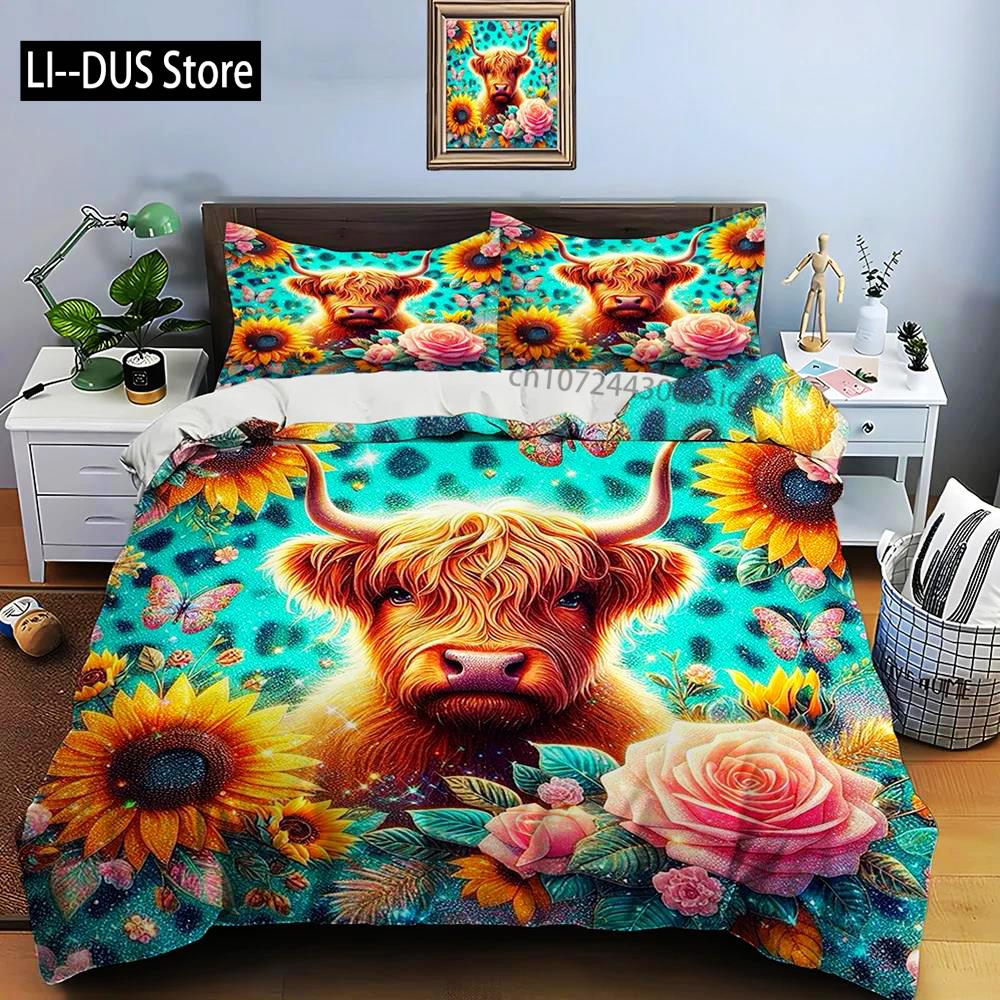 Highland Cattle Print Bedding Set Cute North American Duvet Cover 1 Duvet Cover 2 Pillowcases Adult And Kids Bedding Set Luxury