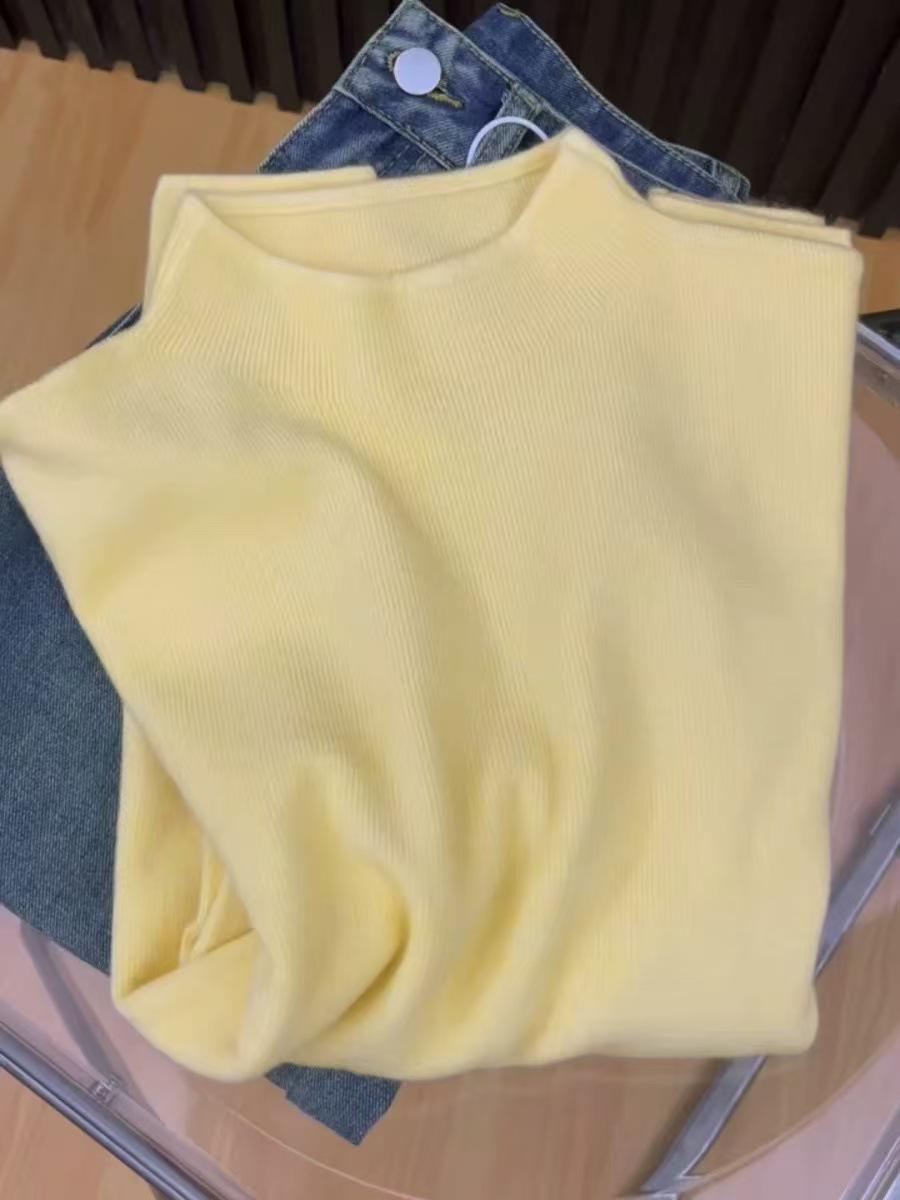 

Годовой выбор: Кремовый вязаный топ с полувысоким воротником и длинными рукавами - Универсальная женская верхняя одежда для осени/зимы One Size