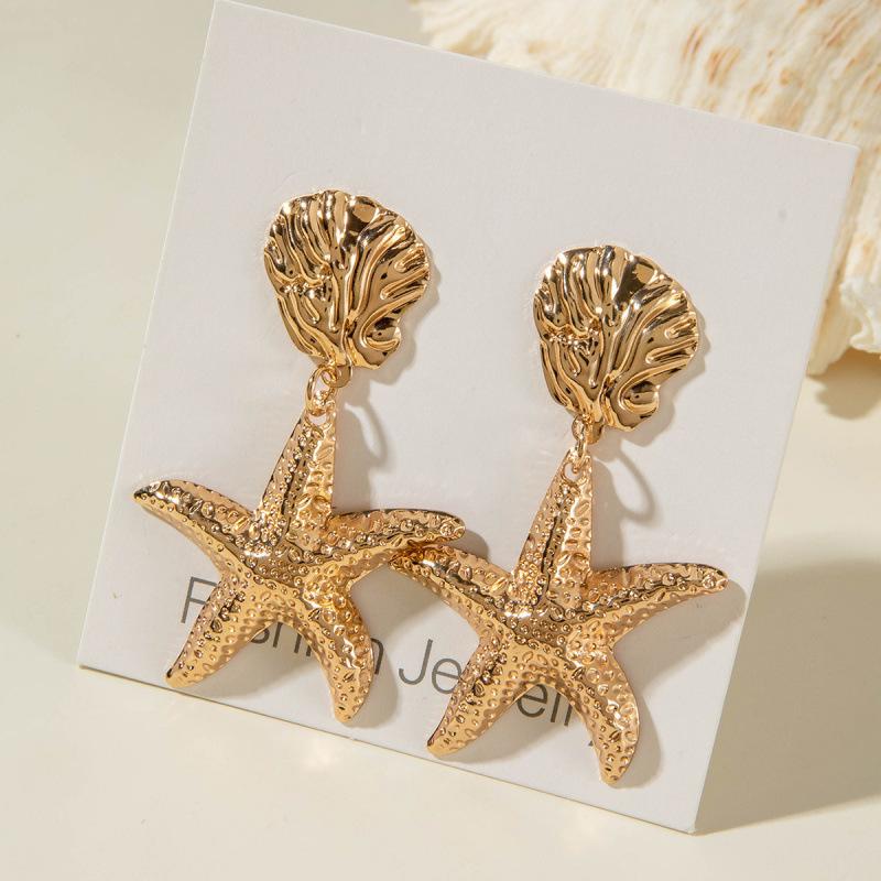 Exaggerated starfish gold earrings ins wind shell beach wind stud earrings