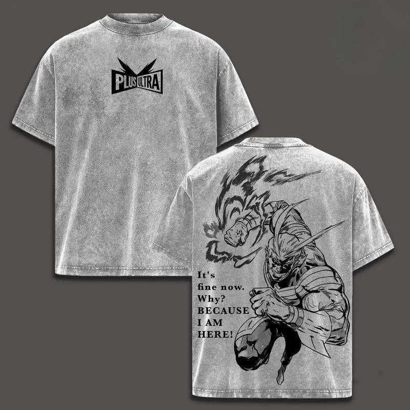 

My Hero Academia All Might T-shirt Anime Gothic Y2k Washed Oversized T Shirt Men Clothing Summer Short Sleeve Cotton Tees Tops S серый