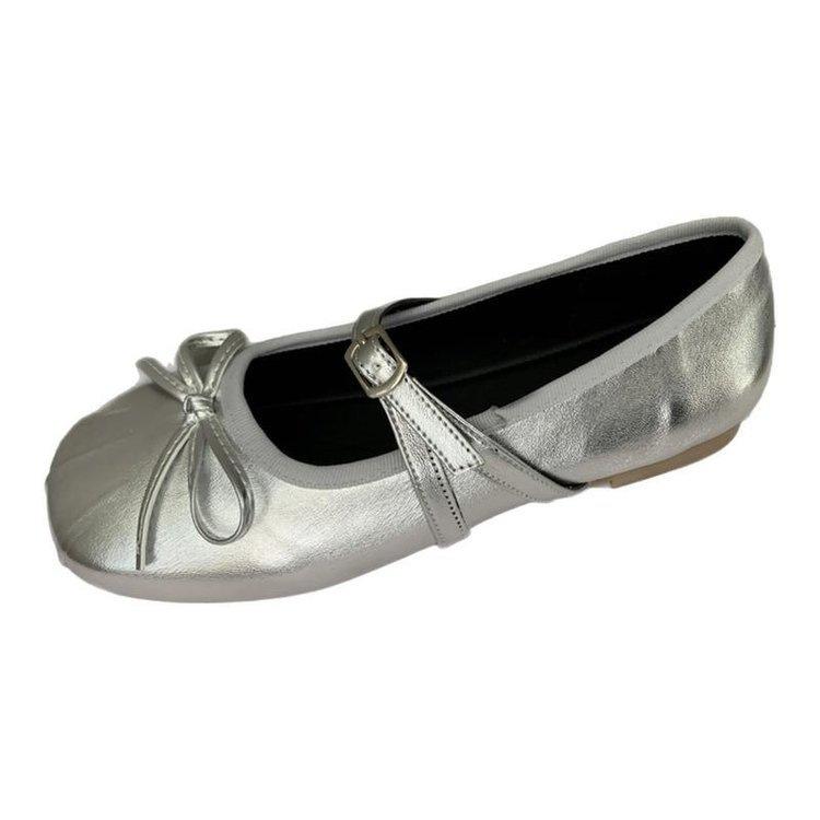 Silver Jk Flat Bottom Light Mouth Single Shoes Autumn Soft Sole with Skirt Doudou Shoes Mary Jane New Small Leather Shoes