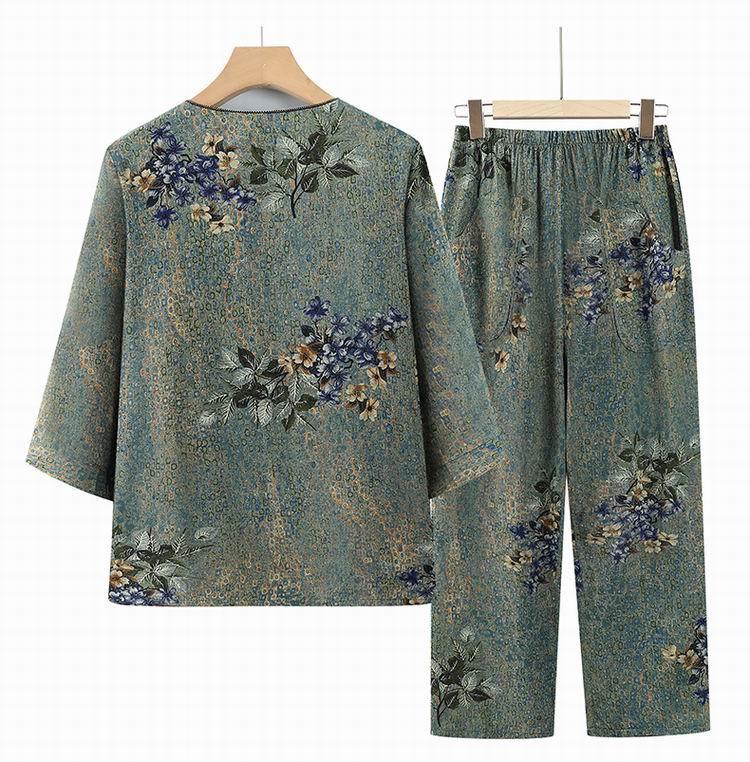 Mother's Day Summer Mid-Sleeve Set for Grandma – Casual Two-Piece Outfit for Middle-Aged and Elderly Women