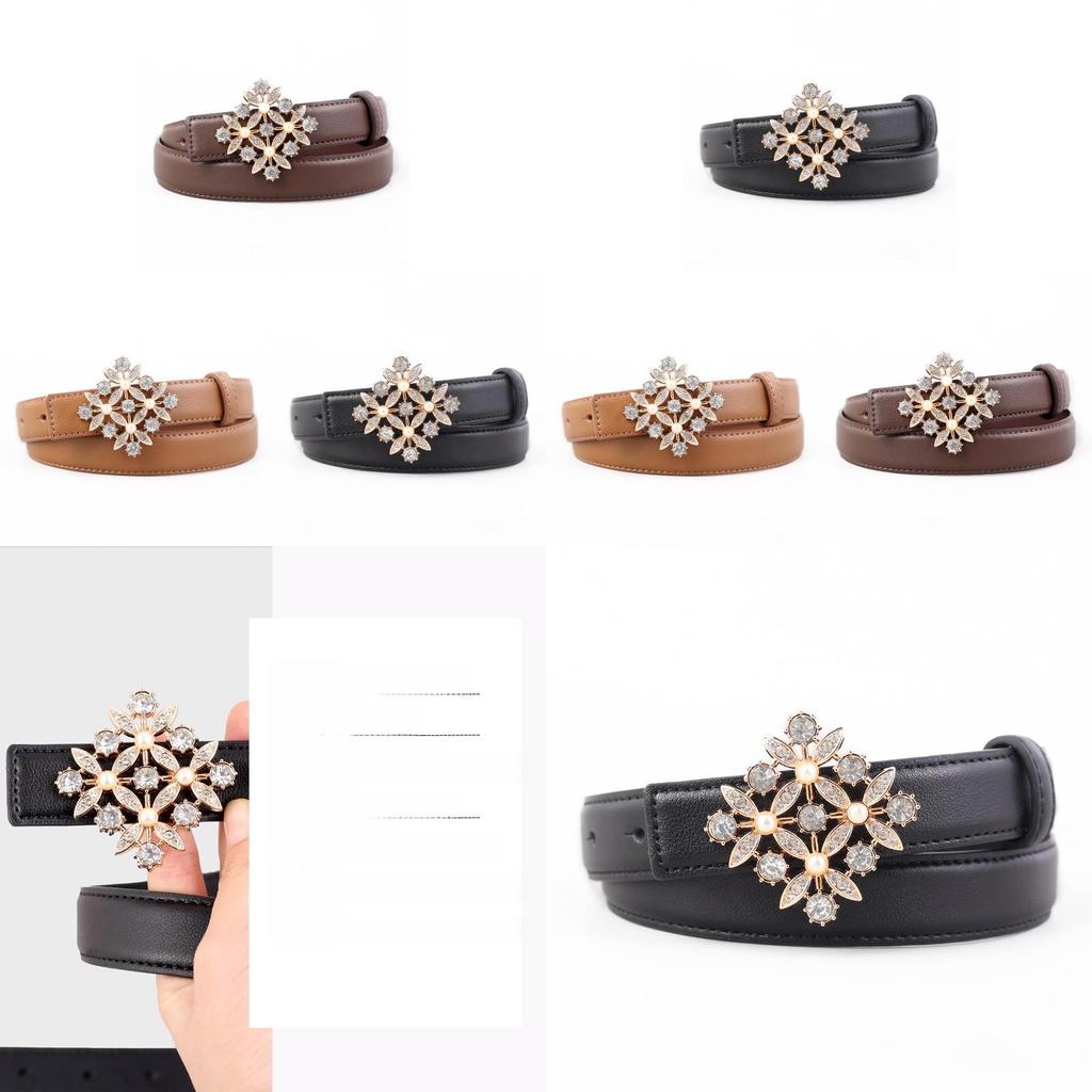 Female Leather Belt With Water Drilled Embellishments For Casual Wear And Dresses