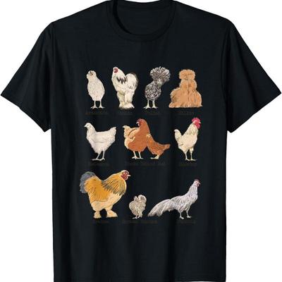 Vintage Chicken Breeds Farm Animals Day Support Local Farmer T Shirt - Men's Summer Cotton Graphic Tee