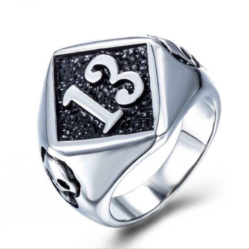 Punk Style Non-mainstream Super Cool Cast Skull Boys Ring Gold Number 13