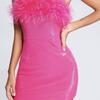 Fashion New Arrival Party Dress Silm Sexy Tube Top Dress Faux Fur Patchwork Sequin off-Neck Bodycon Dress