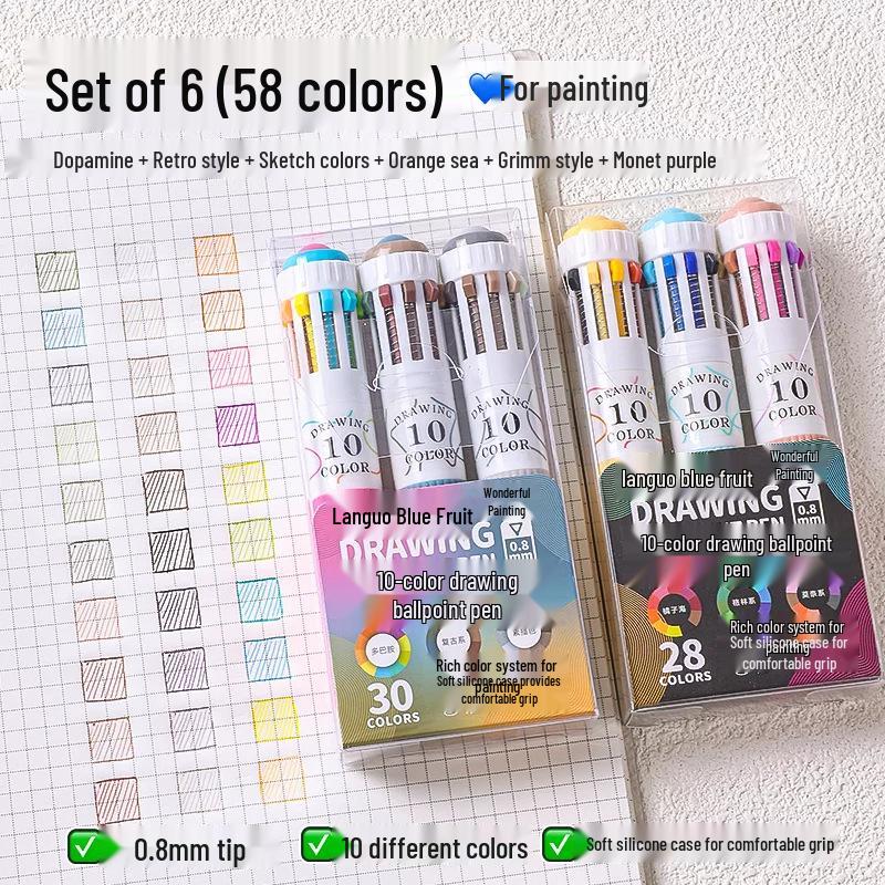 Blue Fruit Multi-Color Gel Pen Set - 30 High-Quality Stackable Press-Type Ballpoint Pens for Journaling