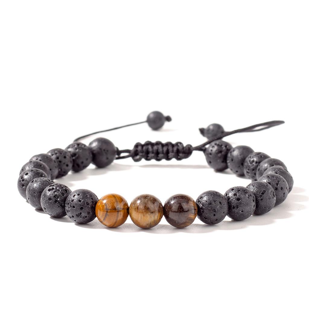 Festive Gifts Lava Rock Tiger Eye And Howlite Beaded Bracelet Set Natural Stone Fashion Jewelry For Men Women Daily Wear Simple Versatile Accessory