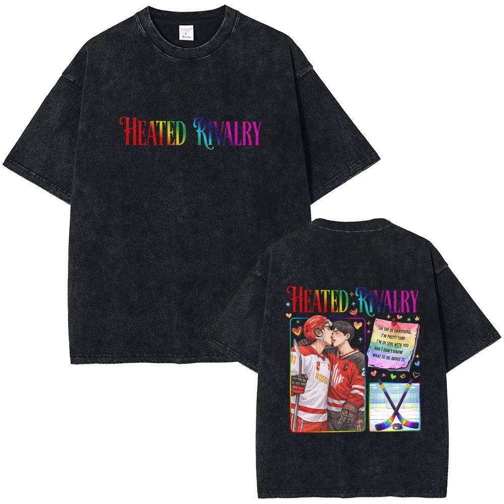 Heated Rivalry Heated All The Time Vintage Washed Tshirt Men Women Fashion Oversized Short Sleeve Tees Male Cotton T Shirt