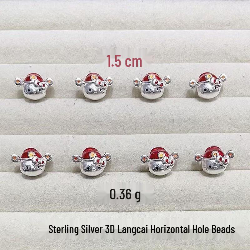 999 Sterling Silver 3D KT Cat God of Wealth Spacer Beads Bracelet Crafting Accessories