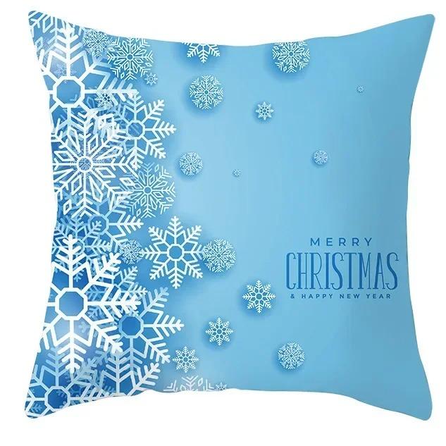 Winter Blue Christmas Pillowcase Home Snowflake Snowman Tree Pillowcase Home Decoration Cushion Cover