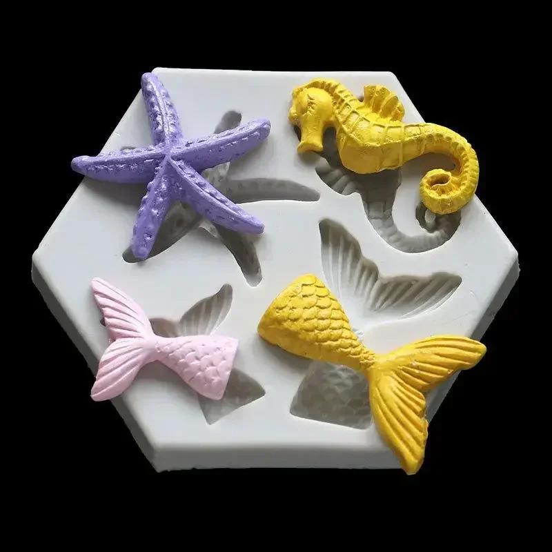 Creative Ocean Animal Shaped Baking Mold Mermaid Fish Tail Seahorse Starfish Gummy Chocolate Cake Decoration Mold Cake Tool