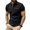 New Men's Casual Polo Shirt Solid Colour with Chest Pocket Flap Collar with Button Placket Contrasting Colour Panels Versatile T-Shirt