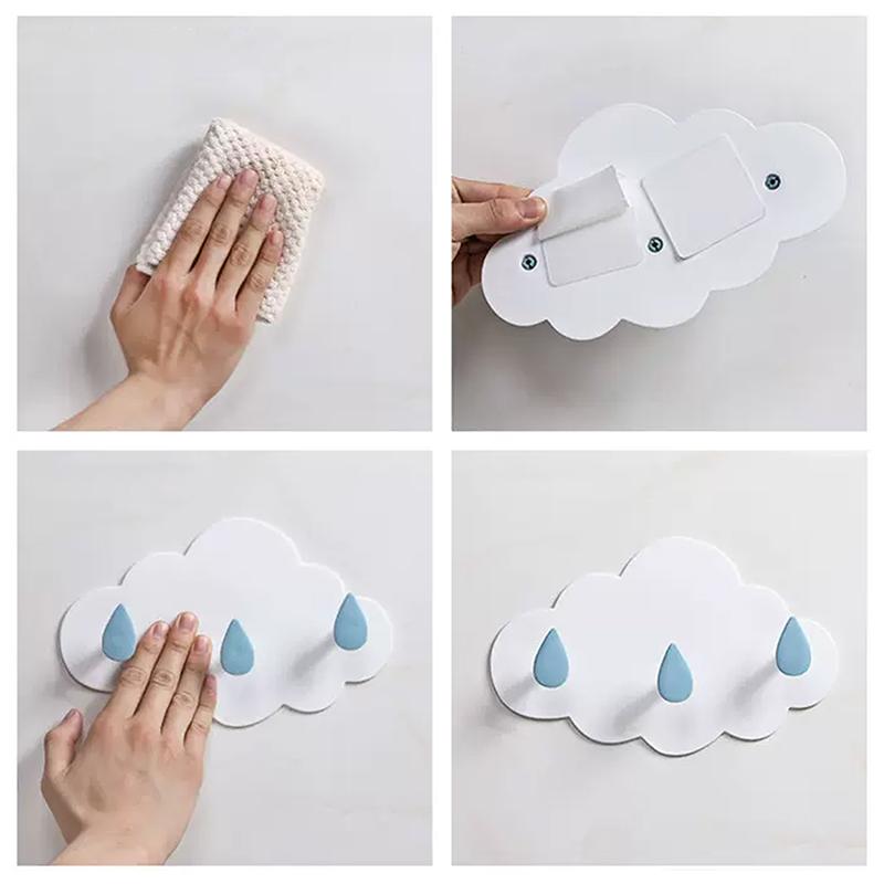 4-Hook Cartoon Star Moon Cloud Non Punching Hook Home Keychain Jewelry Bag Hanger Bathroom Bath Ball Storage Rack