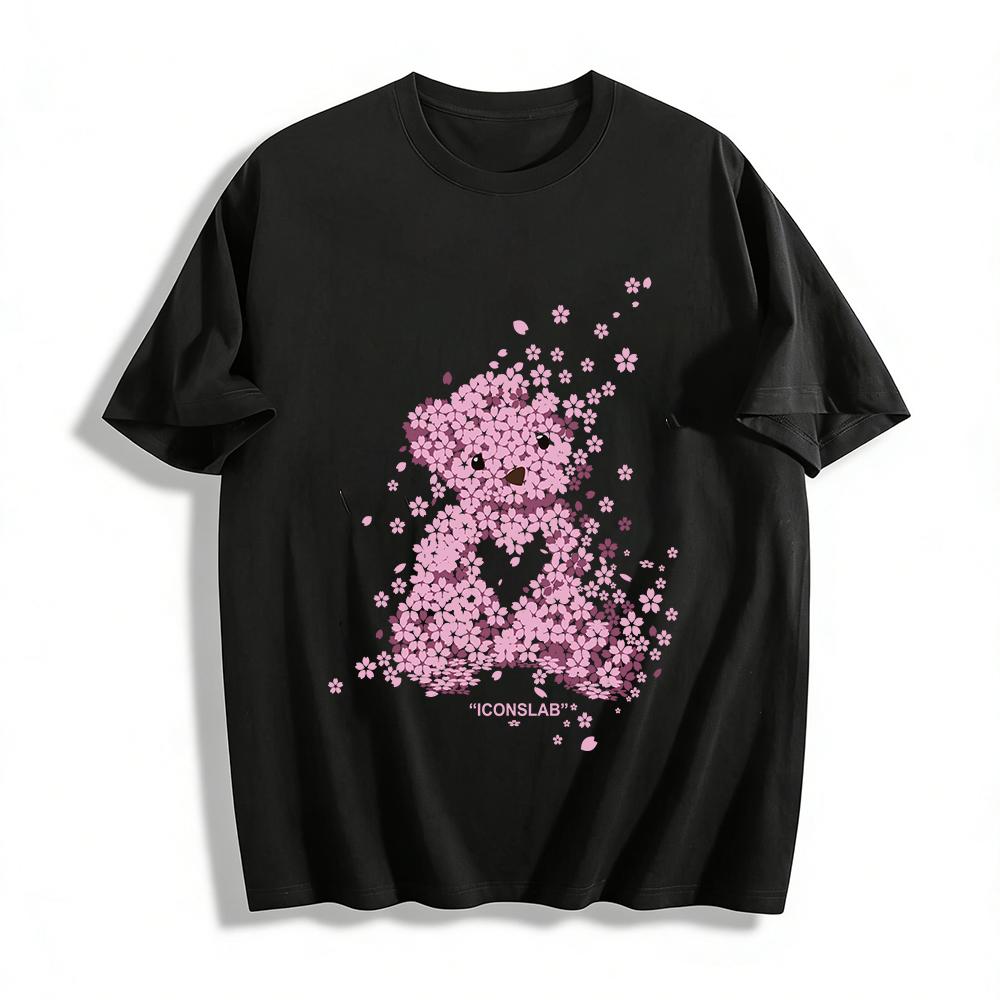 

Cherry Blossom Puppy Print Casual T-Shirt Breathable Skin-Friendly Tees For Daily Wear Pure cotton T-shirt XXS
