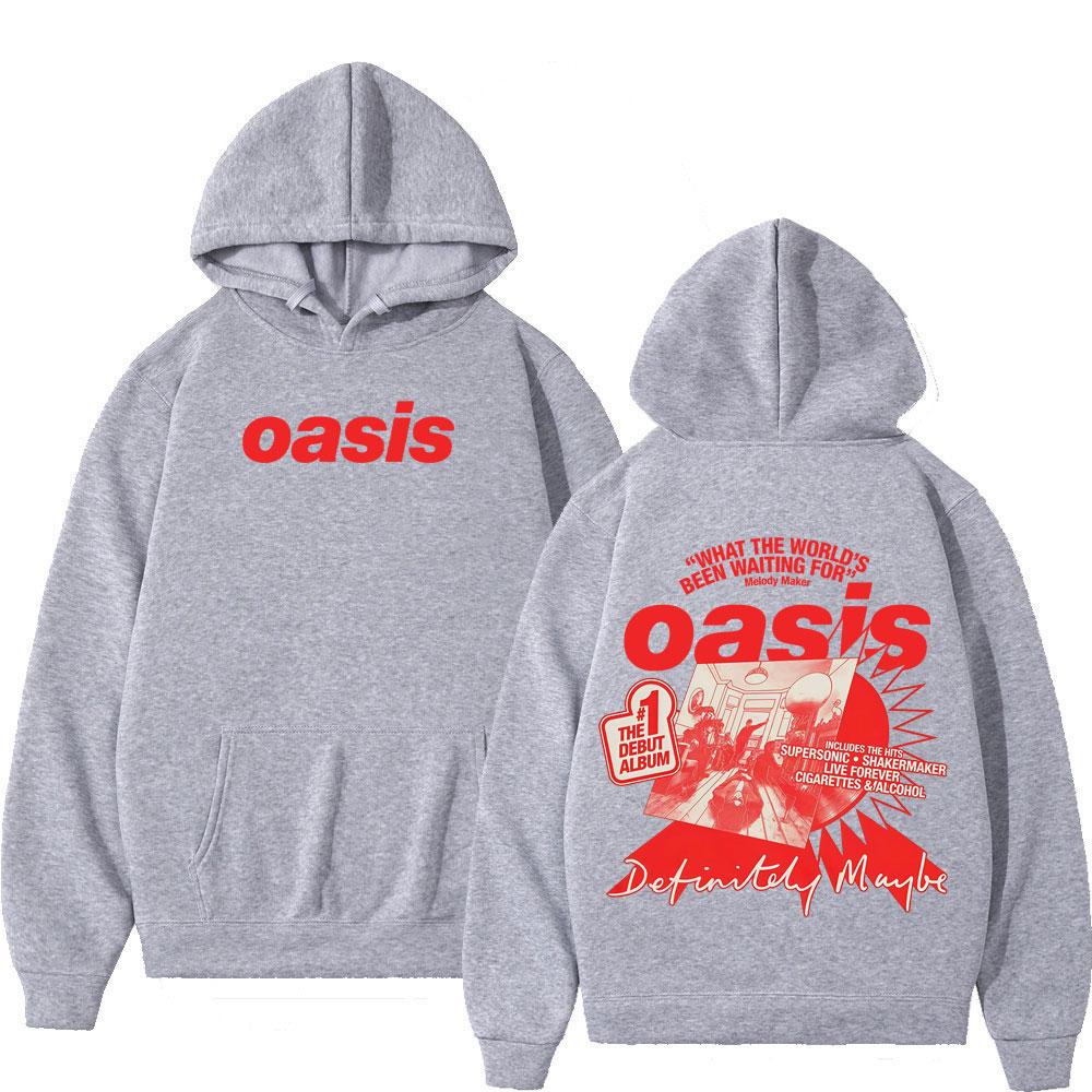 Logo zespołu Oasis Bluza z kapturem z nadrukiem Harajuku dla mężczyzn Moda Pulowery z długim rękawem Oversize Luźna Hip-hop Odzież sportowa Prezent dla fanów