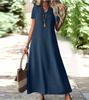 Abito Maxi da Donna con Scollo a V e Maniche Corte alla Caviglia in 12 Colori, Vestibilità Casual Ampia con Borsa a Tracolla