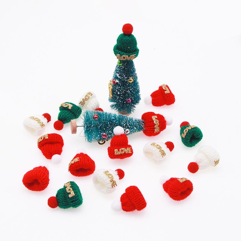 10/20pcs 3.5*4.5cm Mini LOVE Knitted Hat Christmas Decoration Festival Celebration Decor Gift Hat Hairpin Accessories Small Hat