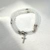 Color Crystal Beaded Cross Pendant Double Ring Bracelet, Simple and Versatile Stacked Bead Jewelry